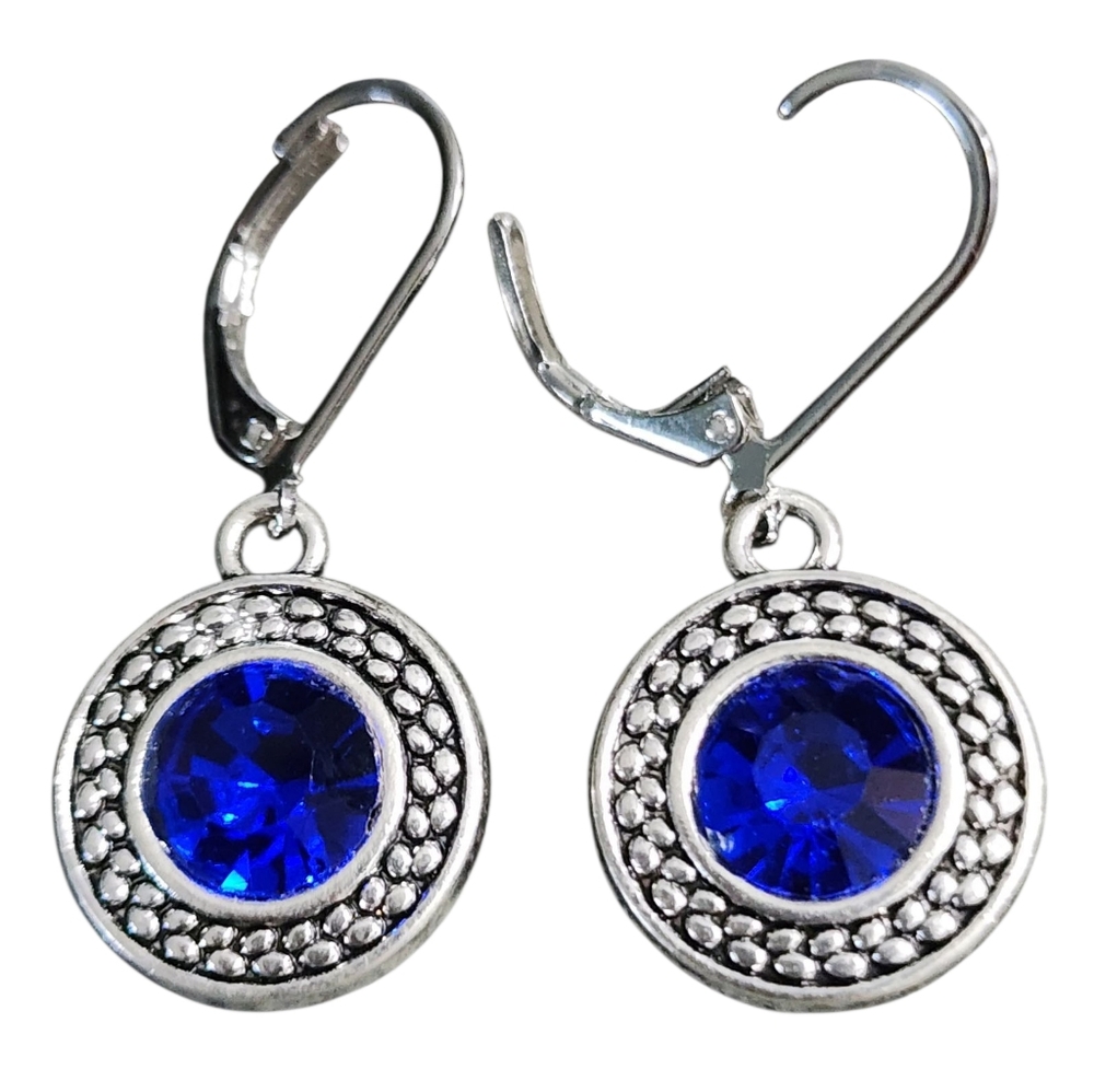 Silvertone Blue Gemstone Earrings